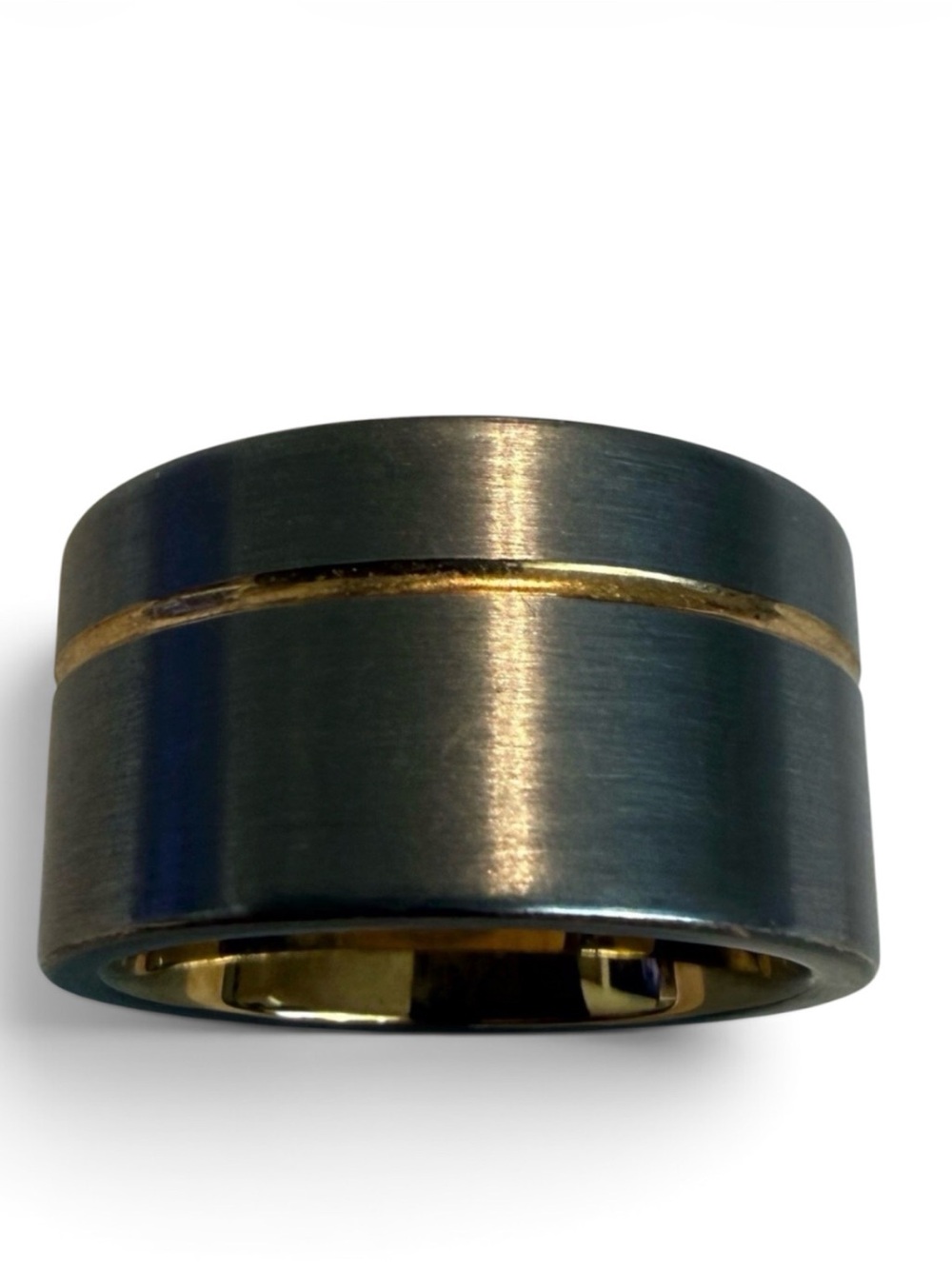 Tungsten Carbide Men’s Wedding Band Ring Size 7.5 12mm Black Brushed Gold Tone